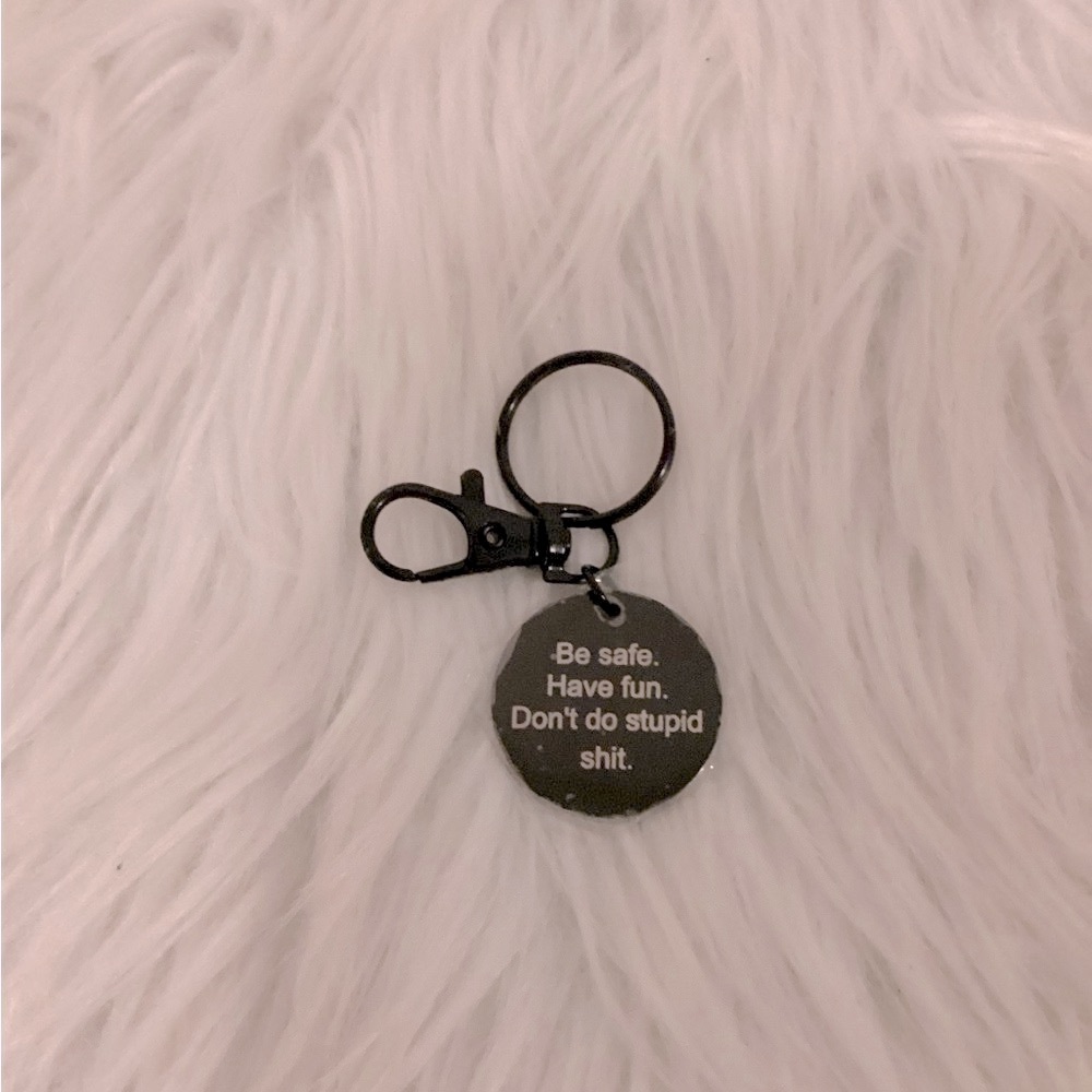 Black Keychain with Engraved Message